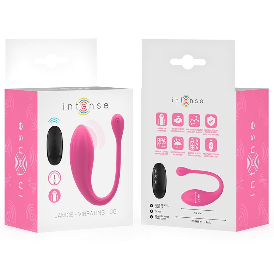INTENSE - JANICE HUEVO VIBRADOR U DOBLE ESTIMULACIÓN 10 VIBRACIONES ROSA CONTROL REMOTO