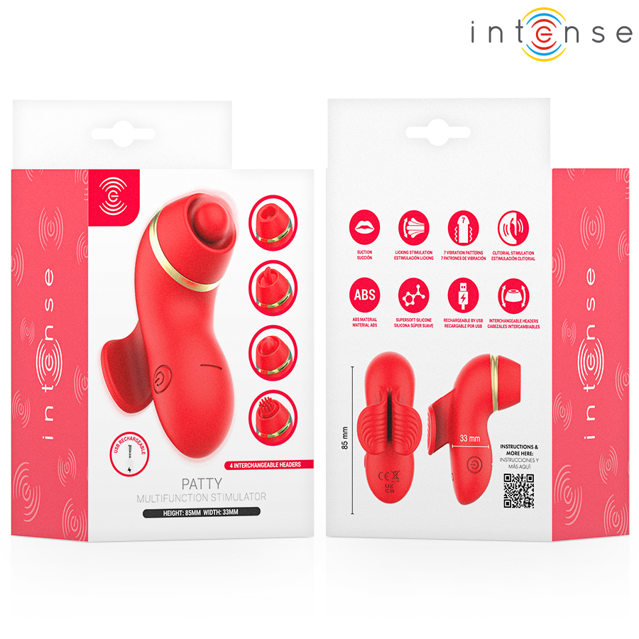INTENSE - PATTY ESTIMULADOR CON 4 CABEZALES, SUCCIÓN, TAPPING, TICKLING Y LICKING