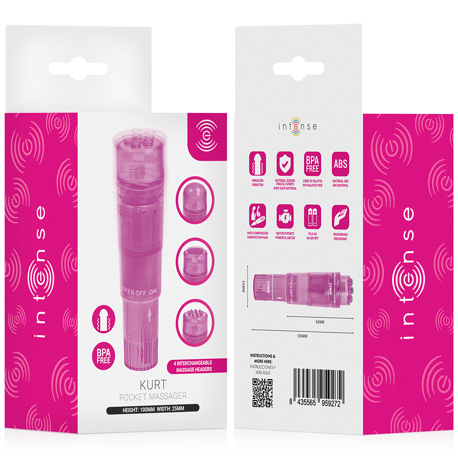 INTENSE - KURT MINI MASAJEADOR CON 4 CABEZALES INTERCAMBIABLES ROSA