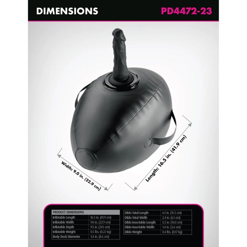 FETISH FANTASY SERIES - HINCHABLE BODY DOCK CON DILDO NEGRA 41.9 CM