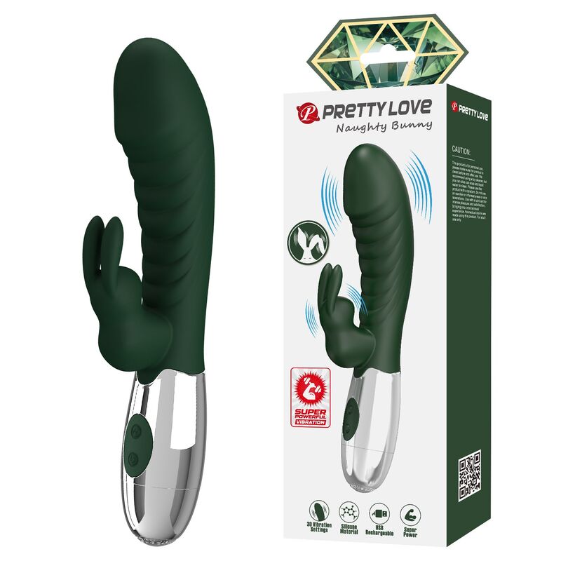 PRETTY LOVE - VIBRADOR RABBIT NAUGHTY BUNNY 30 FUNCIONES RECARGABLE USB VERDE