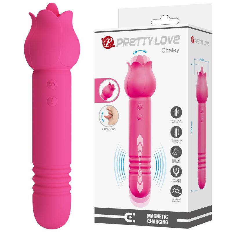 PRETTY LOVE - CHALEY VIBRADOR CON ESTIMULACIÓN ORAL, EMPUJE Y CLITORAL RECARGABLE ROSA