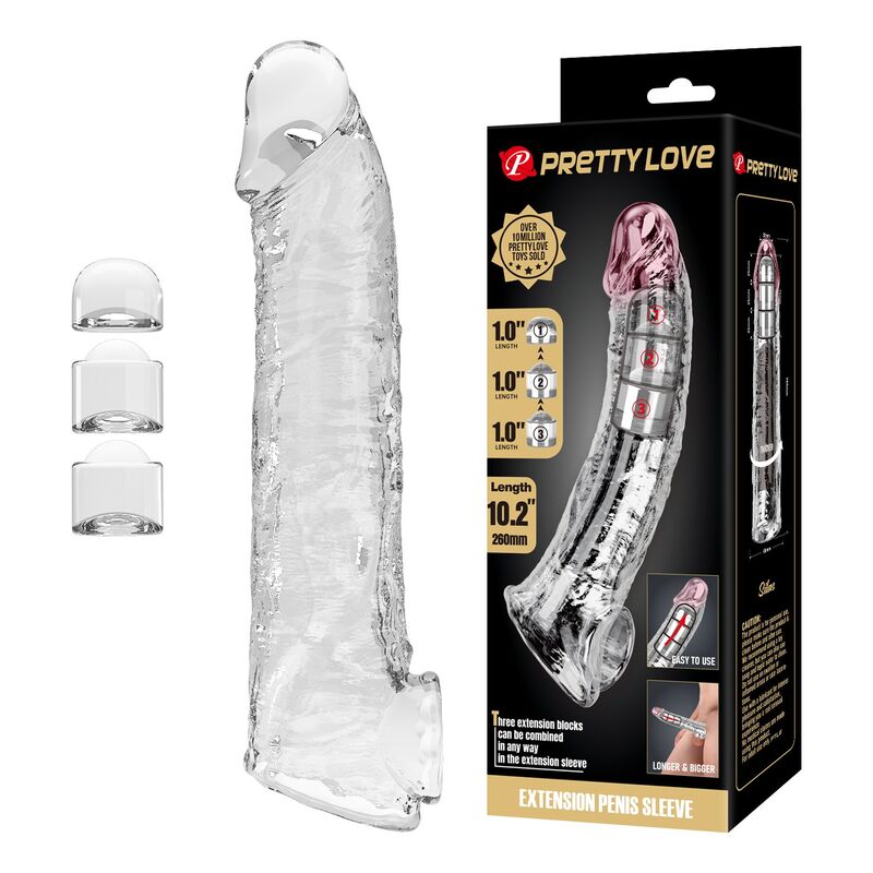 PRETTY LOVE - FUNDA EXTENSORA PARA PENE AJUSTABLE 26 CM Ø 4 CM COLOR TRANSPARENTE