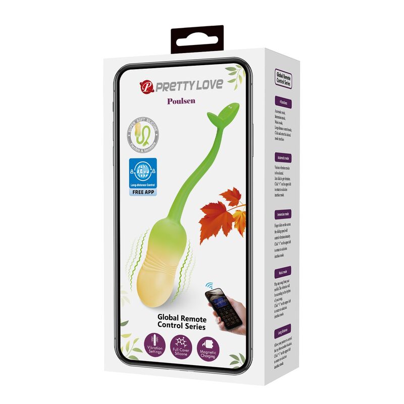PRETTY LOVE - HUEVO VIBRADOR PULSEN CONTROL APP 12 FUNCIONES RECARGABLE USB VERDE-AMARILLO