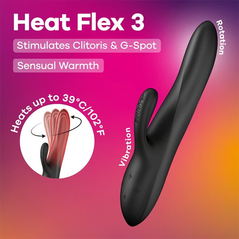 SATISFYER - HEAT FLEX 3 VIBRADOR RABBIT CON CALOR NEGRO