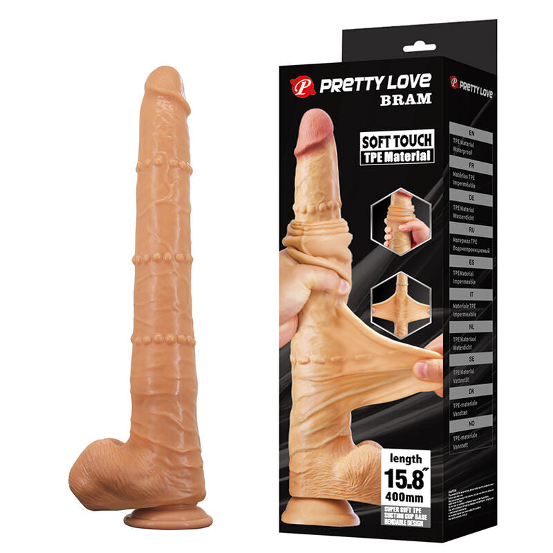 PRETTY LOVE - BRAM DILDO REALISTA TACTO SUAVE CON PIEL DESLIZANTE 40 CM NATURAL