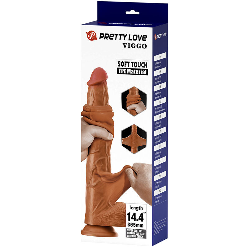 PRETTY LOVE - VIGGO DILDO REALISTA TACTO SUAVE CON PIEL DESLIZANTE 36,5 CM MARRÓN