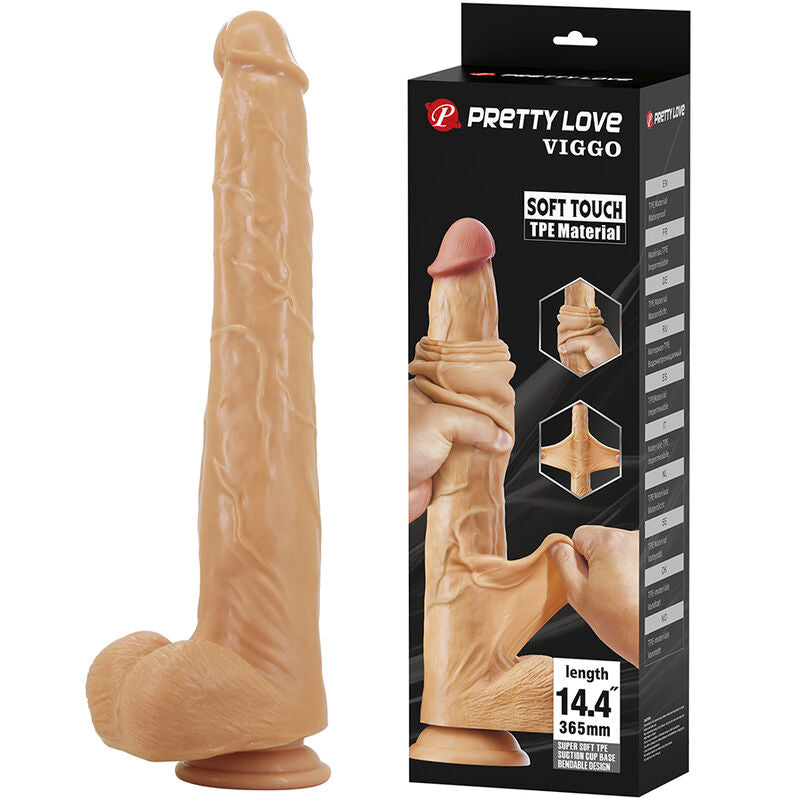 PRETTY LOVE - VIGGO DILDO REALISTA TACTO SUAVE CON PIEL DESLIZANTE 36,5 CM NATURAL