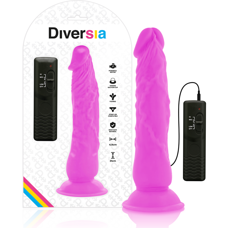 DIVERSIA - DILDO FLEXIBLE CON VIBRACION LILA 21 CM -O- 4.9 CM