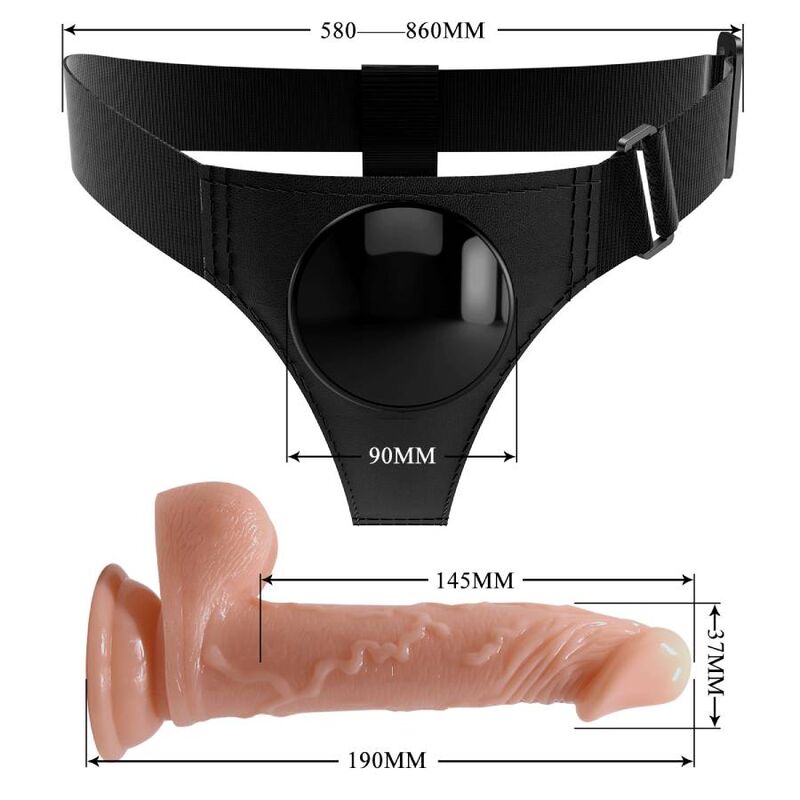 PRETTY LOVE - HARNESS BRIEFS ARNÉS UNIVERSAL CON DILDO KEVIN 19 CM NATURAL