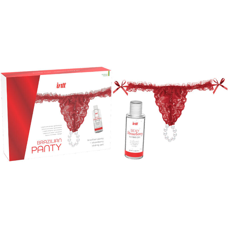 INTT RELEASES - PANTY BRASILEÑO ROJA CON PERLAS Y GEL LUBRICANTE 50 ML