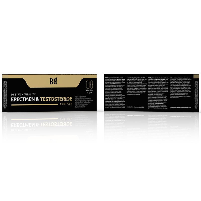 BLACK BULL - ERECTMEN & TESTOSTERIDE POTENCIA Y TESTOSTERONA PARA HOMBRE 4 CÁPSULAS