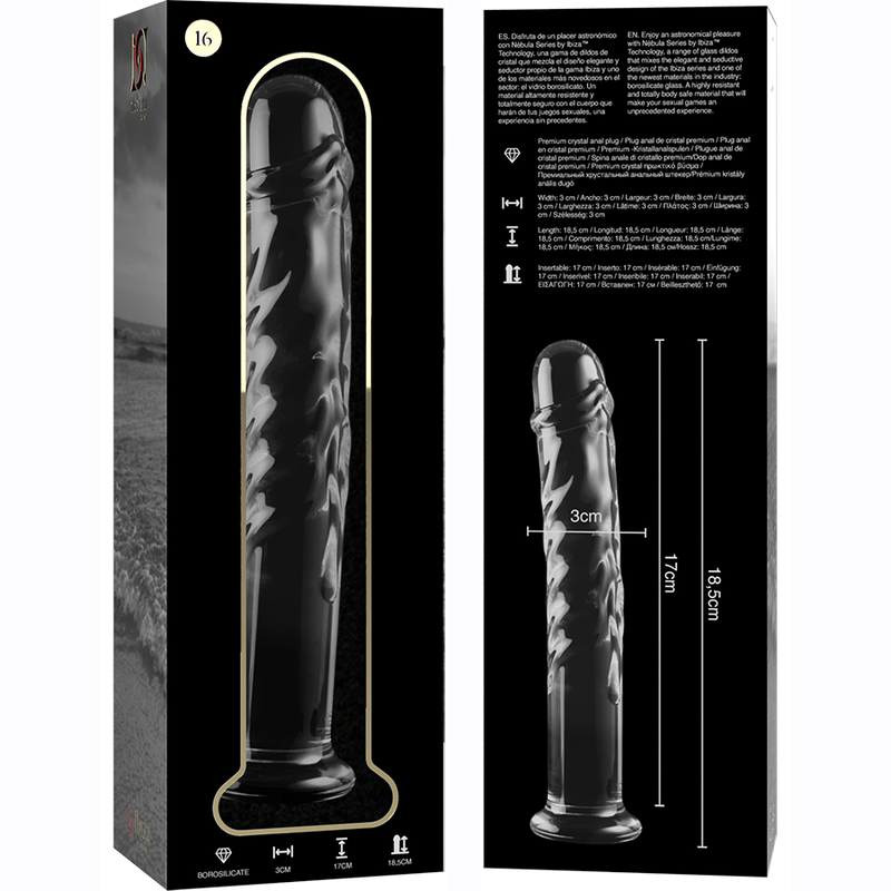 NEBULA SERIES BY IBIZA - MODELO 16 DILDO CRISTAL BOROSILICATO TRANSPARENTE 18.5 CM -O- 3 CM