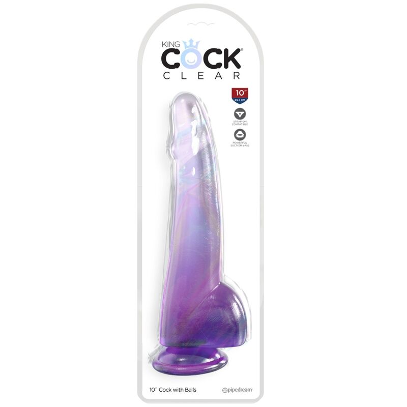 KING COCK - CLEAR DILDO CON TESTICULOS 19 CM MORADO