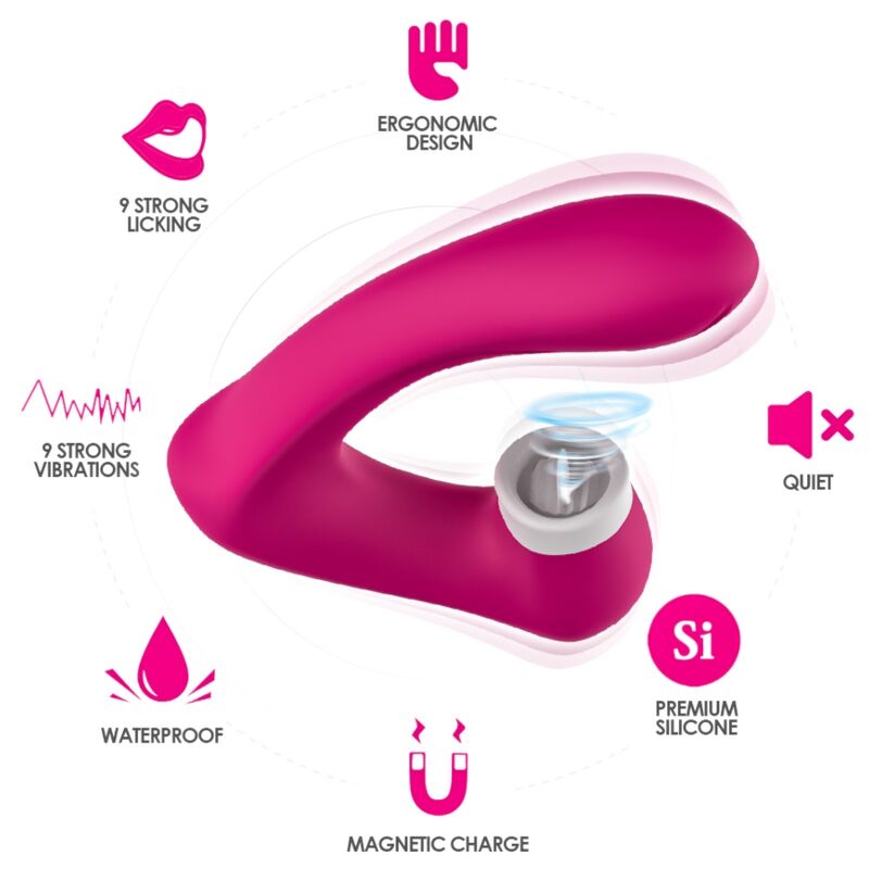 ARMONY - SECRETKISS ESTIMULADOR CON LENGUA CLITORIS & VIBRADOR CURVO FUCSIA