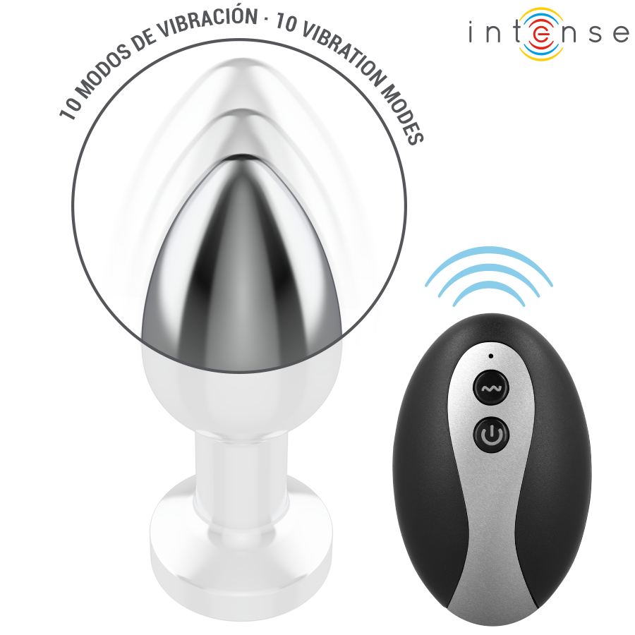 INTENSE - PLUG ANAL TALLA S DE METAL VIBRADOR CON LUCES LED MULTICOLOR Y CONTROL REMOTO