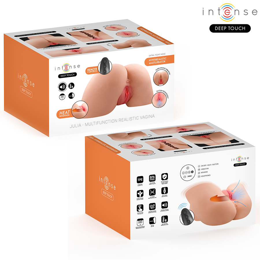 INTENSE DEEP TOUCH - JULIA MASTURBADOR VAGINA CON EFECTO SUCCIÓN, CALOR, VIBRACIÓN Y VOZ CON CONTROL REMOTO 9 KG