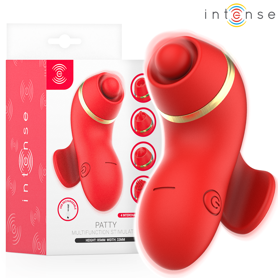 INTENSE - PATTY ESTIMULADOR CON 4 CABEZALES, SUCCIÓN, TAPPING, TICKLING Y LICKING