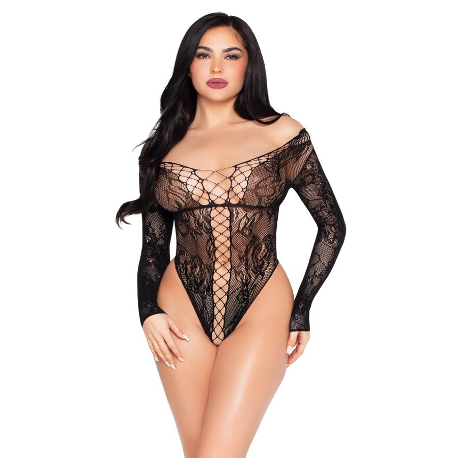 LEG AVENUE - 89370 TEDDY DE RED Y ENCAJE NEGRO - TALLA ÚNICA