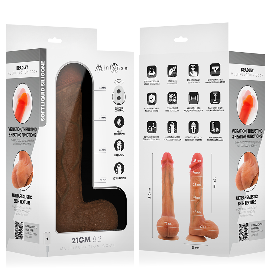 MR INTENSE - BRADLEY DILDO VIBRADOR SILICONA CON EFECTO CALOR Y CONTROL REMOTO 21 CM -Ø- 4.2 CM