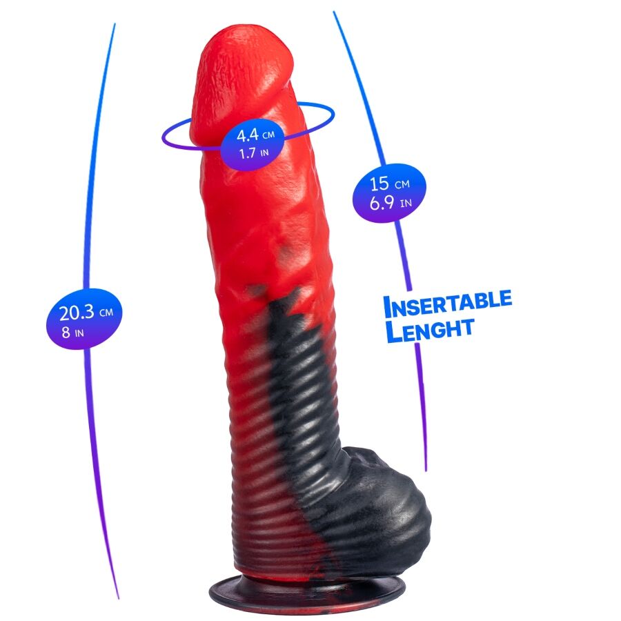 SILEXD - DEVIL DILDO FANTASY SILICONA LIQUIDA TERMOREACTIVO ROJO NEGRO 20.3 CM