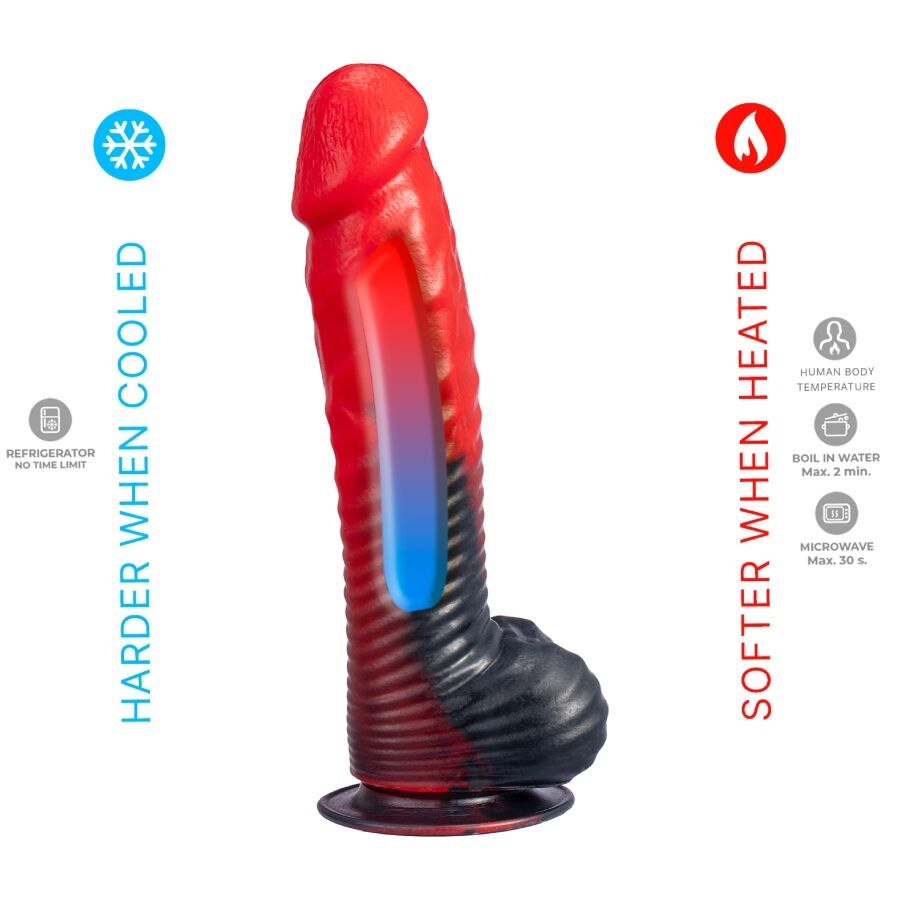 SILEXD - DEVIL DILDO FANTASY SILICONA LIQUIDA TERMOREACTIVO ROJO NEGRO 20.3 CM