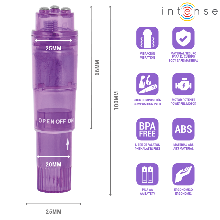 INTENSE - KURT MINI MASAJEADOR CON 4 CABEZALES INTERCAMBIABLES LILA