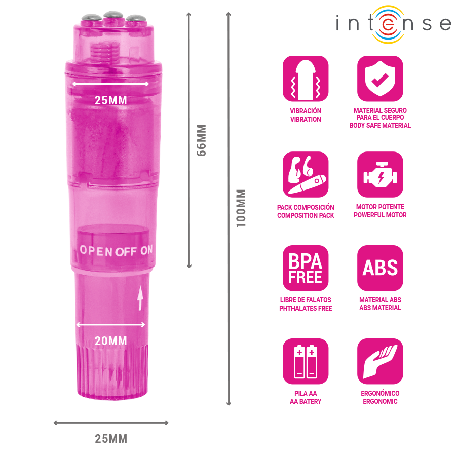 INTENSE - KURT MINI MASAJEADOR CON 4 CABEZALES INTERCAMBIABLES ROSA