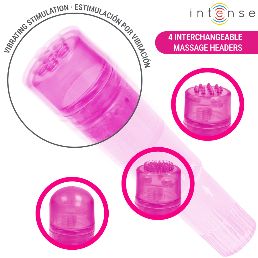 INTENSE - KURT MINI MASAJEADOR CON 4 CABEZALES INTERCAMBIABLES ROSA