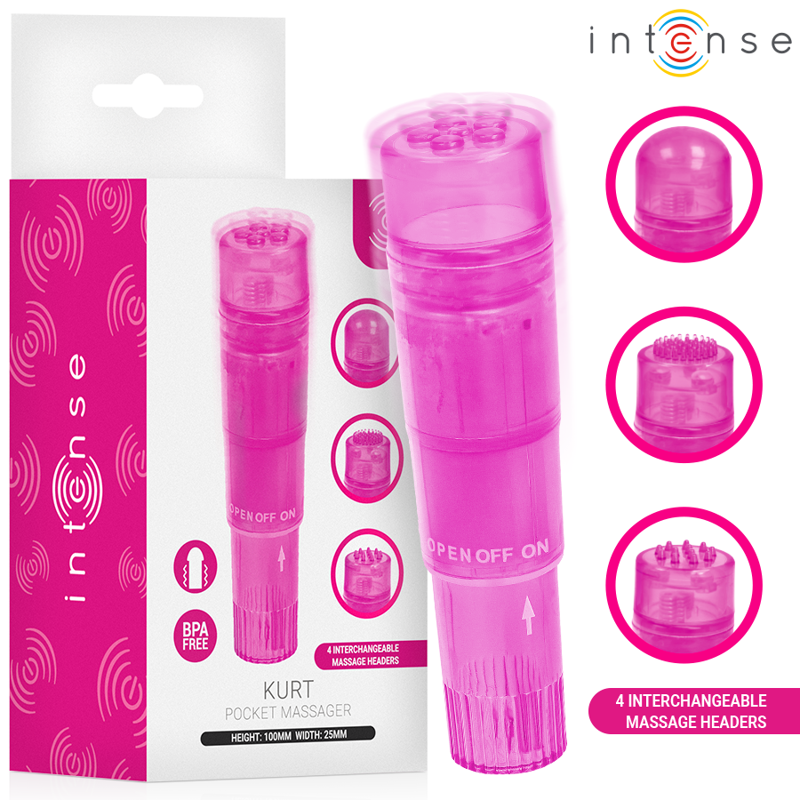 INTENSE - KURT MINI MASAJEADOR CON 4 CABEZALES INTERCAMBIABLES ROSA