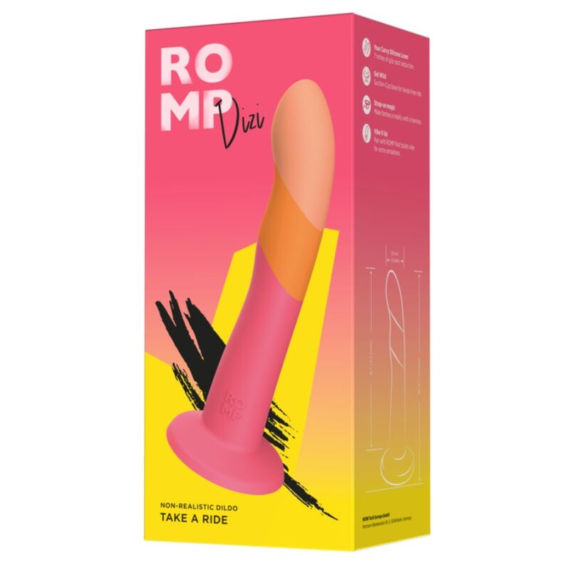 ROMP - DIZI DILDO SILICONA CON VENTOSA TRICOLOR 18 CM