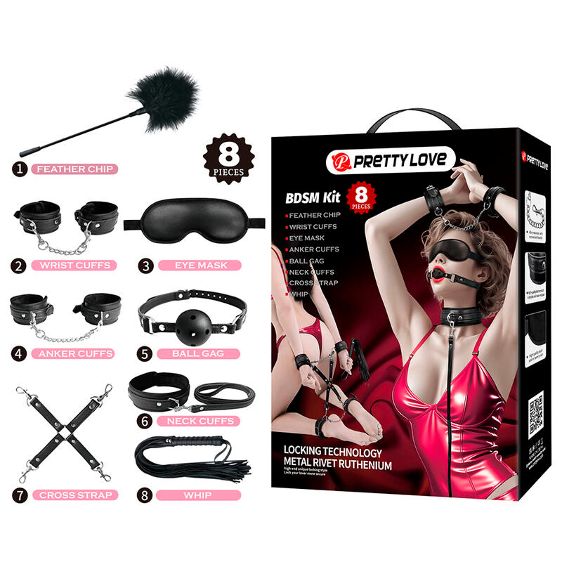 PRETTY LOVE - KIT BDSM 8 PIEZAS NEGRO