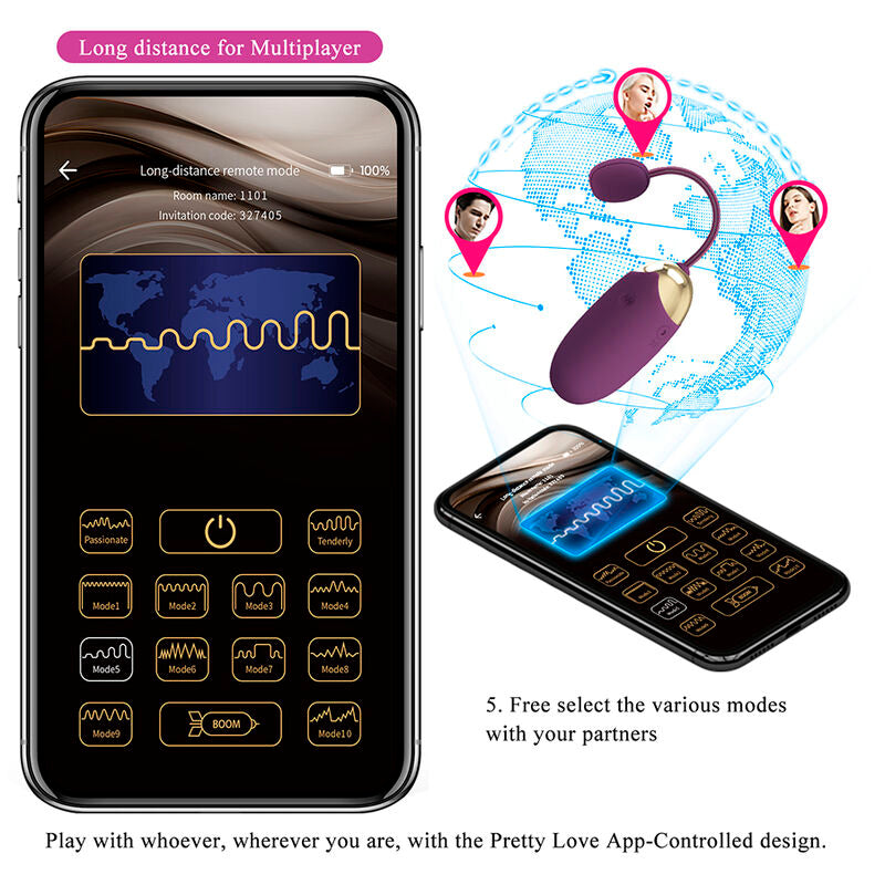 PRETTY LOVE - KLAY VIBRADOR HUEVO CON EMPUJE APP CONTROL MORADO
