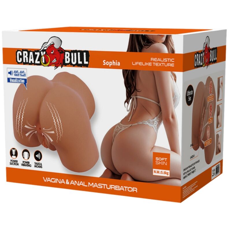 CRAZY BULL - SOPHIA TRASERO FEMENINO REALISTA VIBRADOR & SUCCIONADOR CON SONIDO 5.5 KG