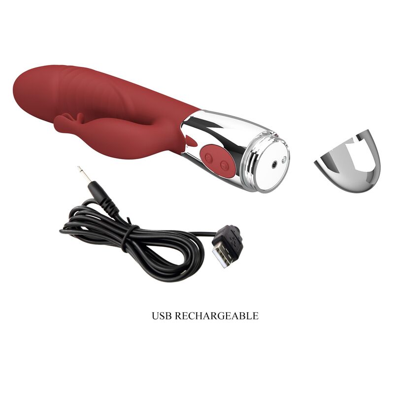 PRETTY LOVE - VIBRADOR RABBIT ROSEWOOD 30 FUNCIONES RECARGABLE USB ROJO