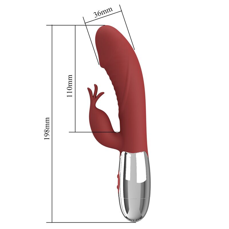 PRETTY LOVE - VIBRADOR RABBIT ROSEWOOD 30 FUNCIONES RECARGABLE USB ROJO