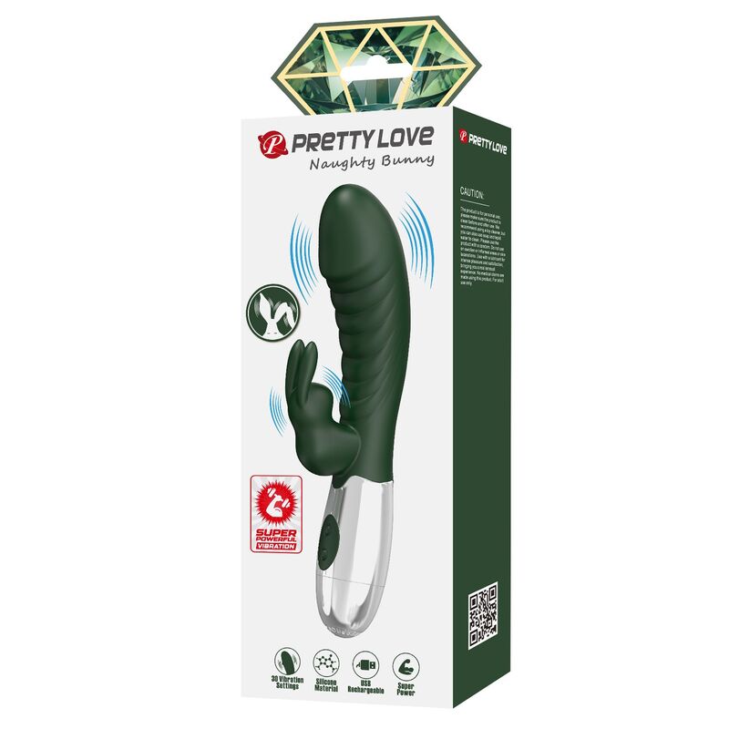 PRETTY LOVE - VIBRADOR RABBIT NAUGHTY BUNNY 30 FUNCIONES RECARGABLE USB VERDE