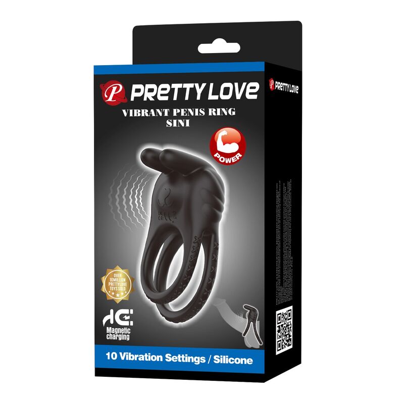 PRETTY LOVE - SINI ANILLO PARA PENE VIBRADOR RECARGABLE 10 FUNCIONES NEGRO