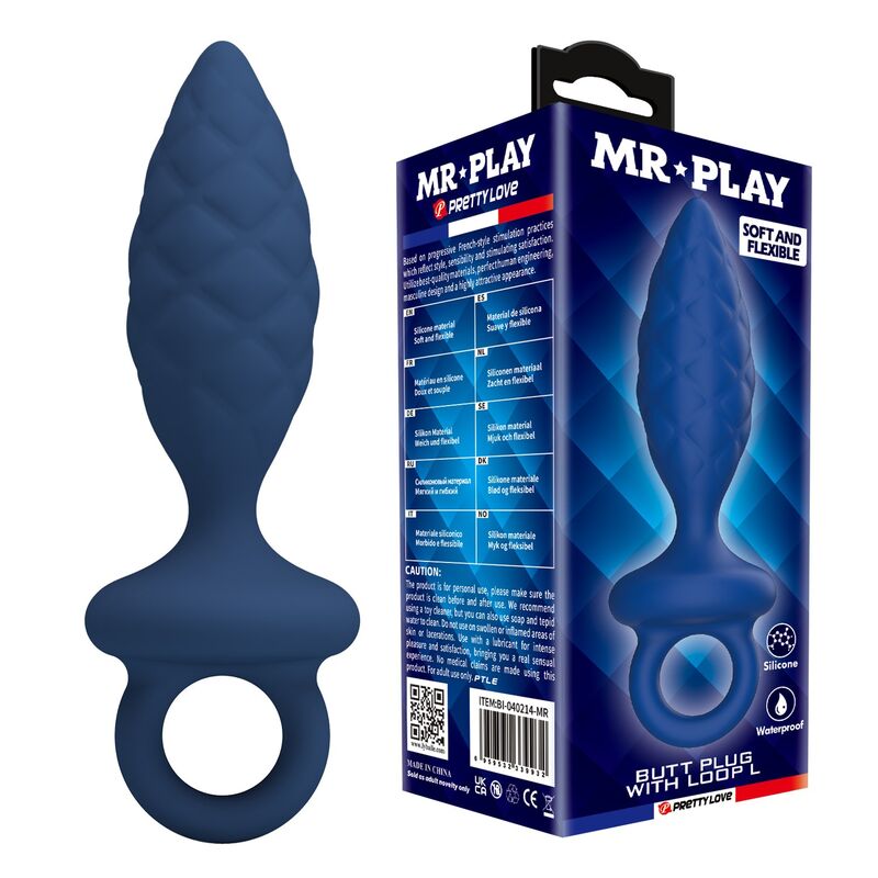 MR PLAY - PLUG ANAL TEXTURIZADO CON ANILLA AZUL L