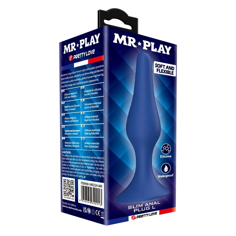 MR PLAY - PLUG ANAL SLIM SILICONA AZUL L