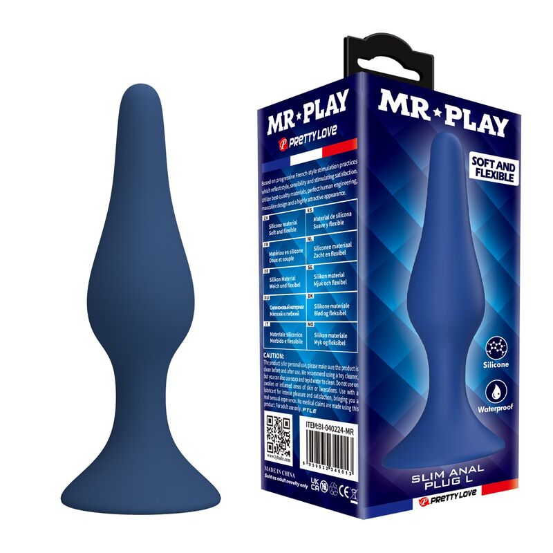 MR PLAY - PLUG ANAL SLIM SILICONA AZUL L