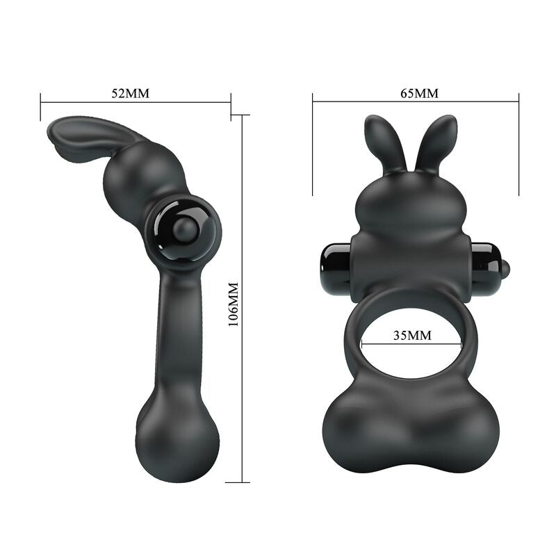 PRETTY LOVE - ANILLO VIBRADOR PARA PENE CON ESTIMULADOR DE CONEJITO 10 FUNCIONES NEGRO