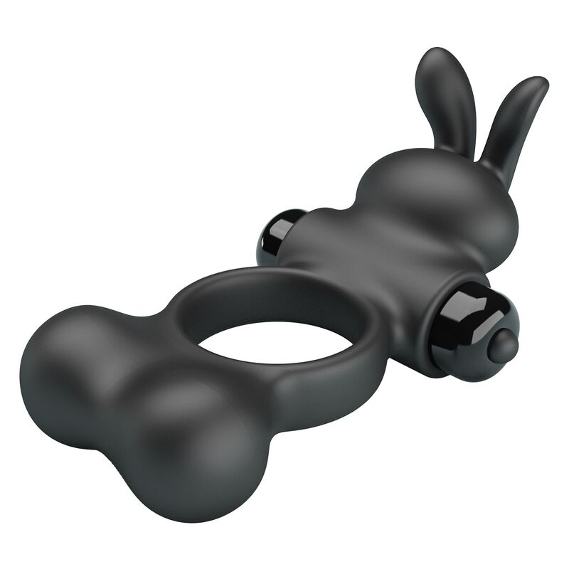 PRETTY LOVE - ANILLO VIBRADOR PARA PENE CON ESTIMULADOR DE CONEJITO 10 FUNCIONES NEGRO