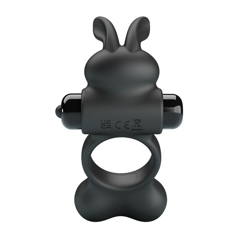 PRETTY LOVE - ANILLO VIBRADOR PARA PENE CON ESTIMULADOR DE CONEJITO 10 FUNCIONES NEGRO