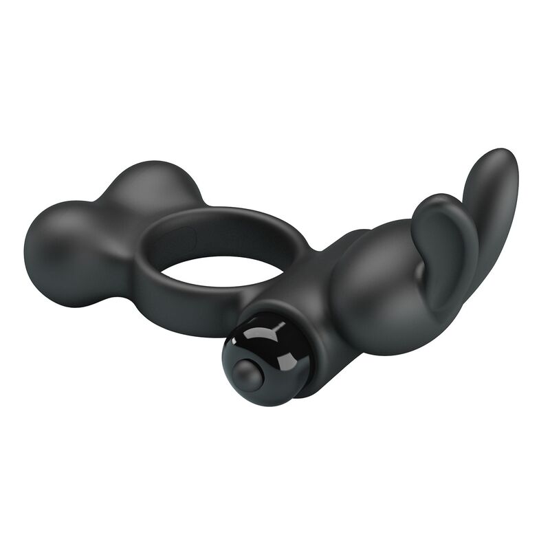 PRETTY LOVE - ANILLO VIBRADOR PARA PENE CON ESTIMULADOR DE CONEJITO 10 FUNCIONES NEGRO
