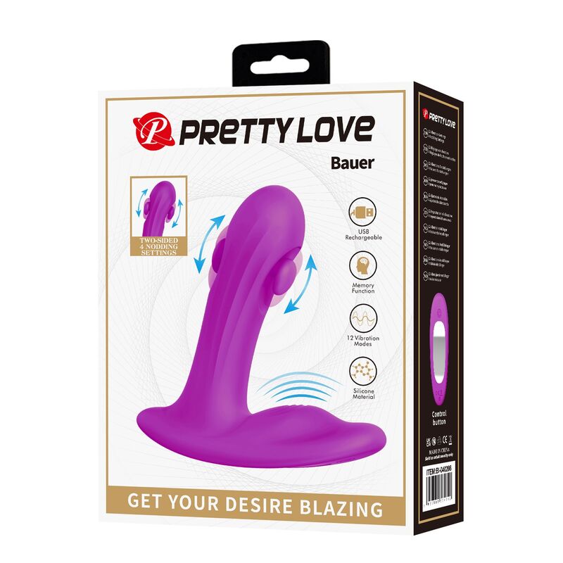 PRETTY LOVE - BAUER MASAJEADOR DE PRÓSTATA 12 MODOS RECARGABLE MORADO