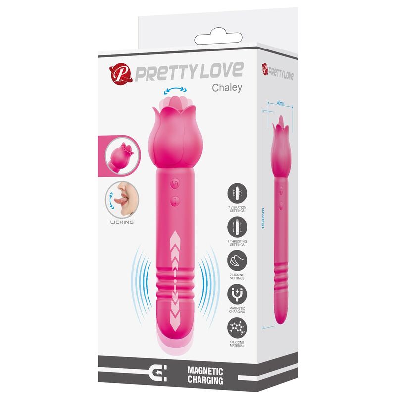 PRETTY LOVE - CHALEY VIBRADOR CON ESTIMULACIÓN ORAL, EMPUJE Y CLITORAL RECARGABLE ROSA