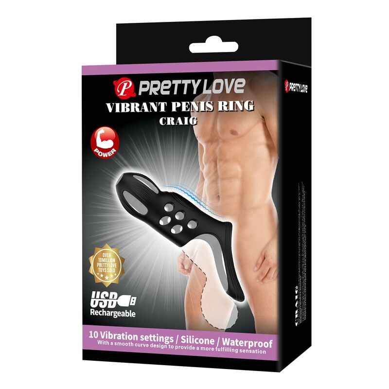 PRETTY LOVE - CRAIG ANILLO PARA PENE VIBRADOR RECARGABLE NEGRO