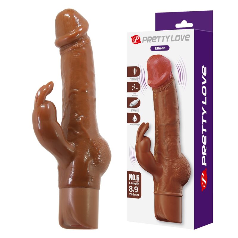 PRETTY LOVE - ELLISON VIBRADOR RABBIT REALÍSTICO 22,6 CM Ø 4,2 CM COLOR MARRÓN