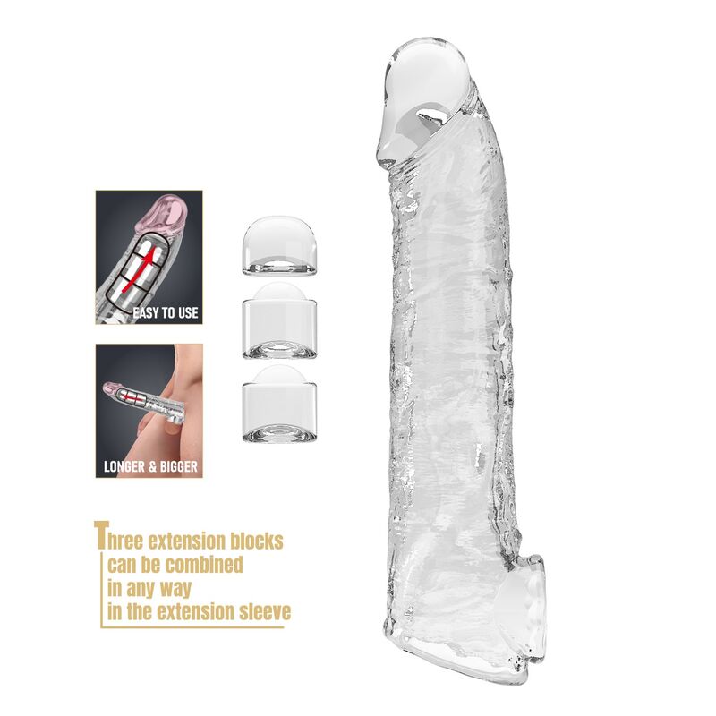 PRETTY LOVE - FUNDA EXTENSORA PARA PENE AJUSTABLE 26 CM Ø 4 CM COLOR TRANSPARENTE